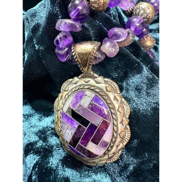 Carolyn Pollack Amethyst Inlay Necklace Pendant Earrings Set Sterling Silver 18" - Picture 2 of 15